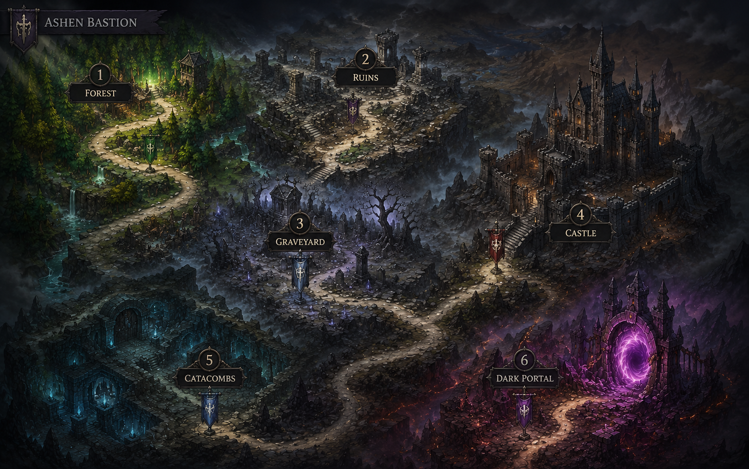 World map of Ashen Bastion